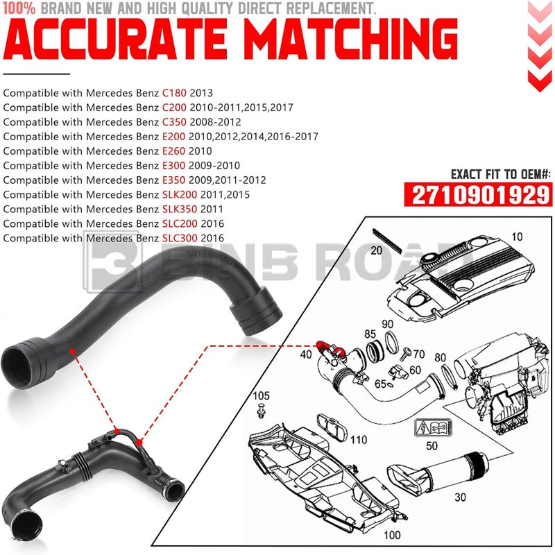 BINB ROAD Turbo Intake Pipe Repair Mini Hose 2710901929 2710901629 Compatible with Mercedes Benz C180 C200 E200 E350 SLK200 M271 W204 W212 W172 - Image 3